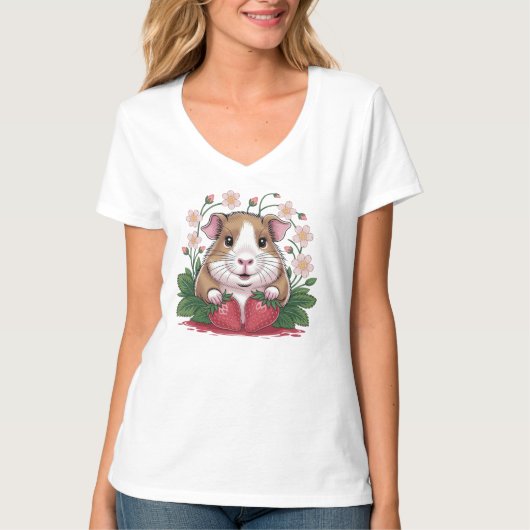 T-shirt Cochon d'Inde Espiègle au Jardin de Fraise Tシャツ (正面)
