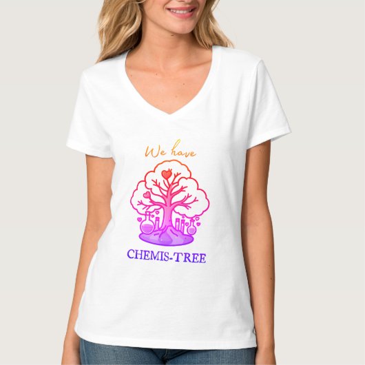 T-shirt col V CHEMIS-TREE arbre dégradé soleil dev Tシャツ (正面)