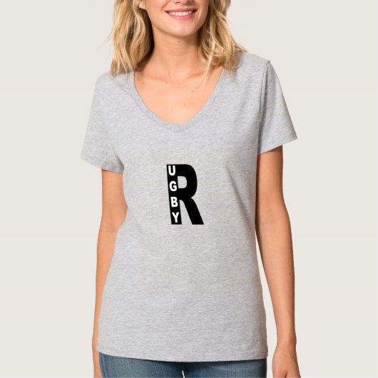 T-shirt col V femme  DESIGN  RUGBY Tシャツ (正面)