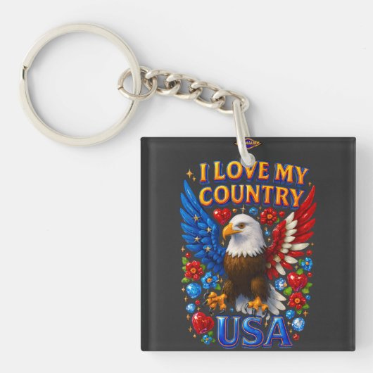 T-Shirt Design: I Love My Country - USA キーホルダー (正面)