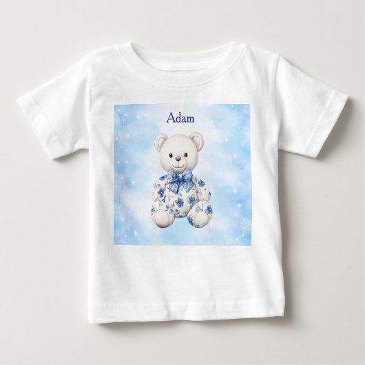 T-Shirt-Editable Blue Chinoserie  Baby Shower  ベビーTシャツ (正面)