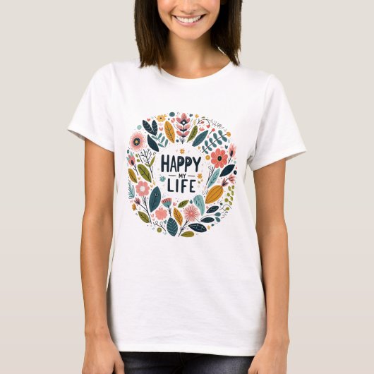 T-shirt femme avec le motif “Happy My Life“ Tシャツ (正面)