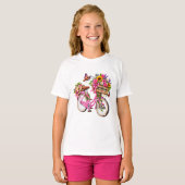T-Shirt Femme Fleuri « Optimisme » – Vélo Rose et Tシャツ (正面フル)