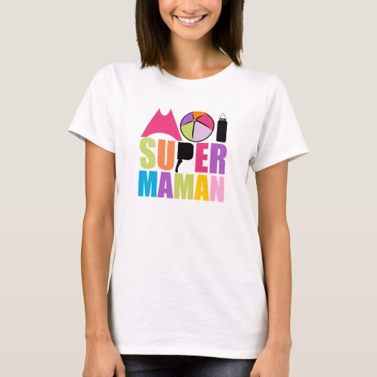 T-Shirt Femme - Logo Moi Super Maman Rose Tシャツ (正面)