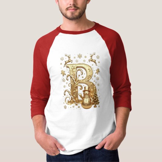 T-Shirt Gold Letter B Luxury Snowman Raglan 3/4 Tシャツ (正面)