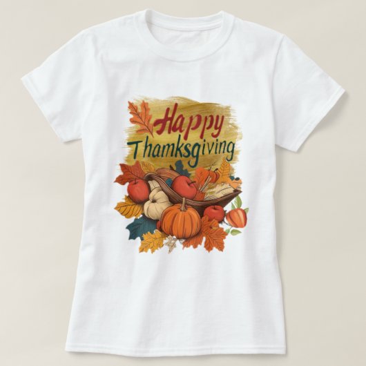 T-Shirt happy Thanksgiving golden  Tシャツ (デザイン正面)