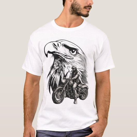 T-shirt imprimé thème Biker et spirit amérindienne Tシャツ (正面)