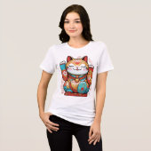 T-Shirt Japanese Lucky Cat (Maneki-neko) – Symbol トライブレンドTシャツ (正面全面)