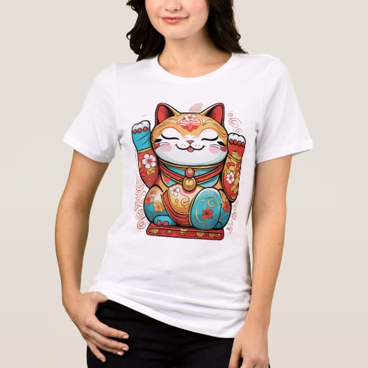 T-Shirt Japanese Lucky Cat (Maneki-neko) – Symbol トライブレンドTシャツ (正面)