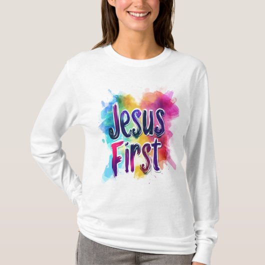 T-shirt "Jesus First" basique à manches longues Tシャツ (正面)