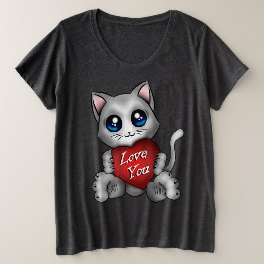 T-shirt Le chaton t'aime プラスサイズTシャツ (デザイン正面)