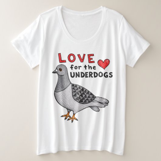 T-Shirt "Love For The Underdogs" Taube プラスサイズTシャツ (デザイン正面)