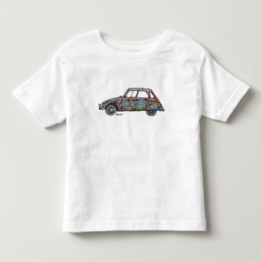 T-shirt met opdruk van gebloemde Citroen Dyane トドラーTシャツ (正面)