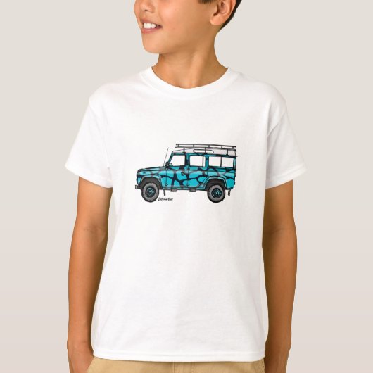 T-shirt met stoere Defender in blauwe giraf print Tシャツ (正面)