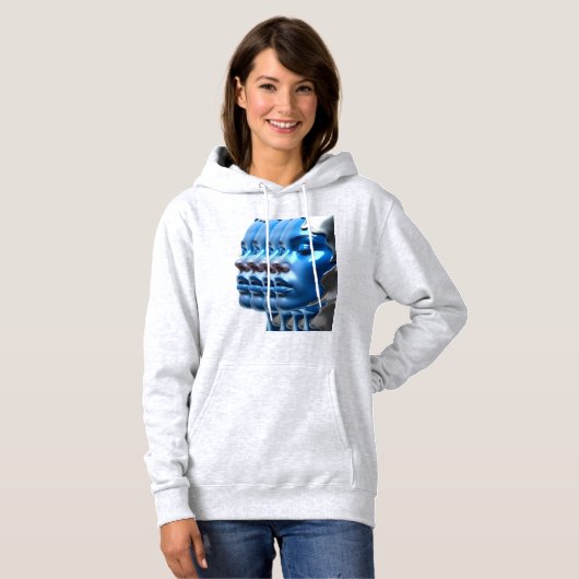 T-Shirt Metallic Blue Multi Face Illusion Art Hood パーカ (正面フル)