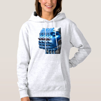 T-Shirt Metallic Blue Multi Face Illusion Art Hood パーカ