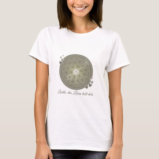 T-Shirt mit Blume des Lebens & Blüten, Grün, Herz Tシャツ (正面)