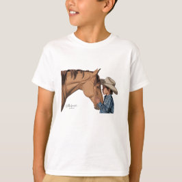 T-shirt mit Pferd und Jungen-Motiv Tシャツ
