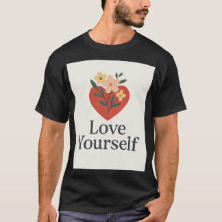 T-shirt noir "Love Yourself" avec motif cœur et fl Tシャツ