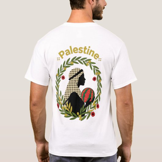 T-shirt Palestine – illustration aux branches d’ol Tシャツ (裏面)