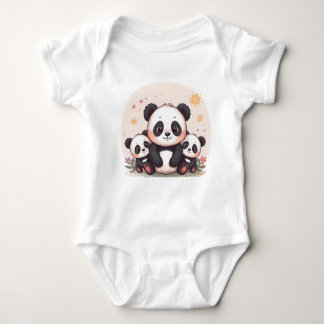 T-shirt Pandas mignons en famille ベビーボディスーツ