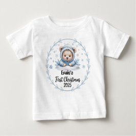 T-Shirt-Personalized Baby First Xmas 2025-Boy ベビーTシャツ