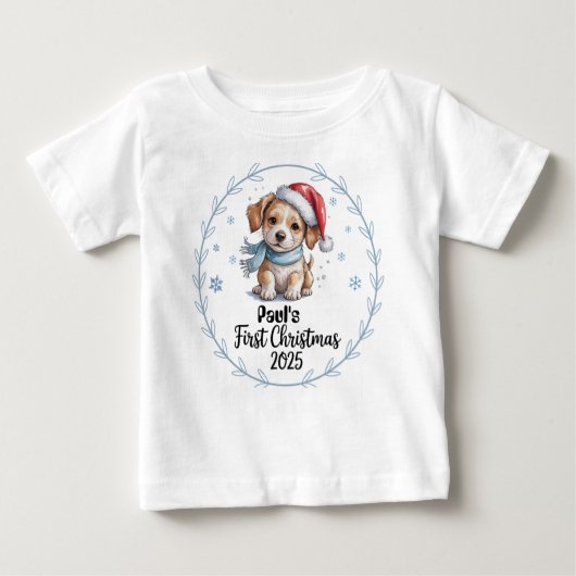 T-Shirt-Personalized Baby's First Xmas 2025-Boy ベビーTシャツ (正面)