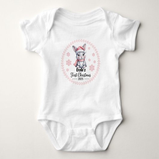 T-Shirt-Personalized Baby's First Xmas 2025-Girl ベビーボディスーツ (正面)
