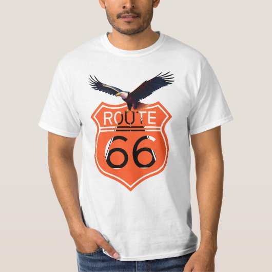 T-shirt pour hommes, motif Route 66 et aigle Tシャツ (正面)