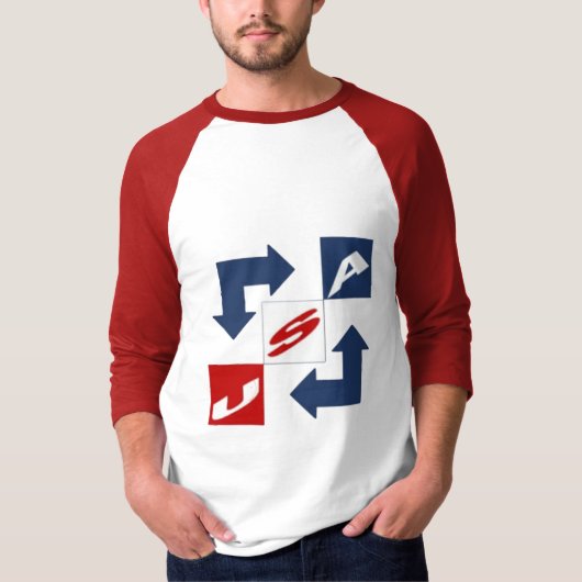 T-shirt raglan blanc rouge homme DESIGN USA Tシャツ (正面)