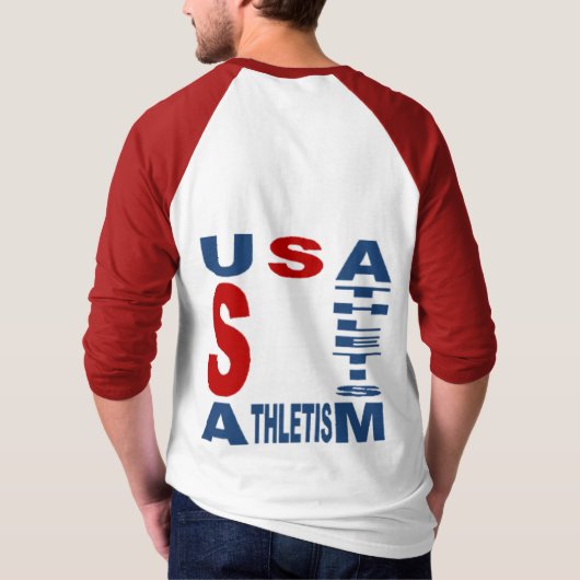 T-shirt raglan blanc rouge homme USA ATHLETISM Tシャツ (裏面)