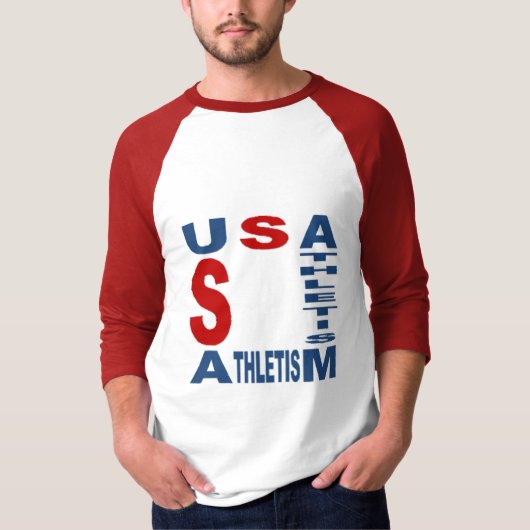 T-shirt raglan blanc rouge USA ATHLETISM Tシャツ (正面)