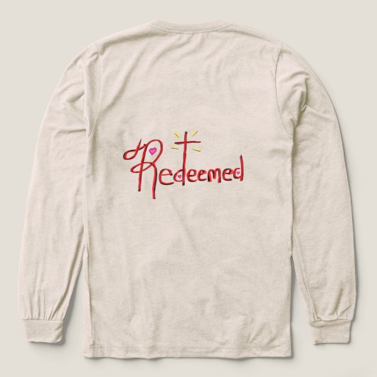T Shirt ‘Redeemed’ Hand Drawn Text Cross Hearts トライブレンドＴシャツ (デザイン背面)