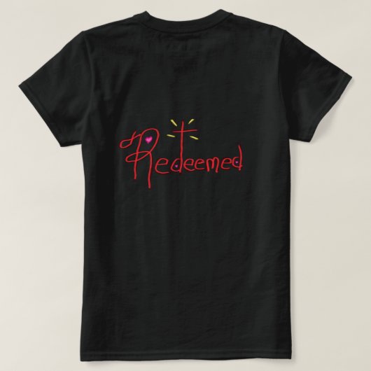 T Shirt ‘Redeemed’ Hand Drawn Text Cross Hearts Tシャツ (デザイン裏面)