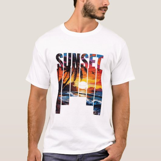 T-Shirt "SUNSET" – Coucher de Soleil Tropical avec Tシャツ (正面)