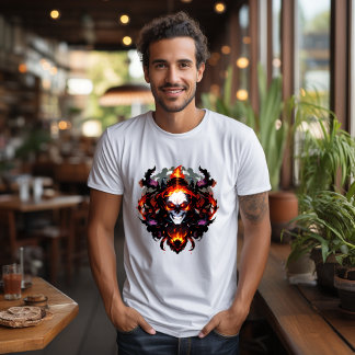 T-shirt tête de mort flamboyante, crane en feu,   tシャツ