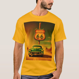 T-shirt unisexe, couleur, imprimé ROUTE 66 Tシャツ