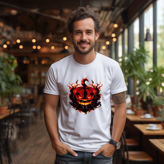 T-shirt visage citrouille flamme, Halloween Tシャツ