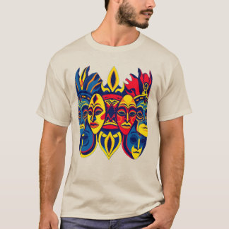 T-SHIRT with African masks in beautiful colors Tシャツ