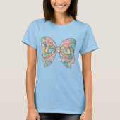 T-Shirt with Floral Bow - Boho Chic Style, Casual  Tシャツ (正面)
