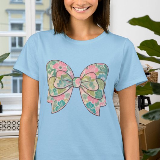 T-Shirt with Floral Bow - Boho Chic Style, Casual  Tシャツ