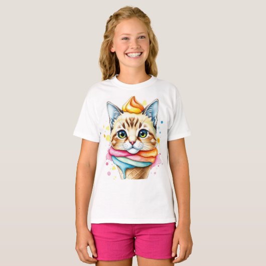 T-shirt with ice-cream and cat tシャツ (正面フル)
