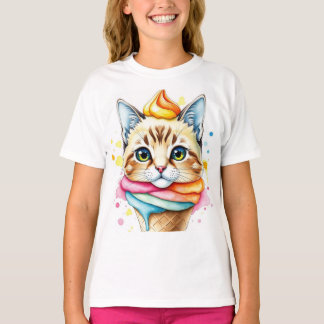 T-shirt with ice-cream and cat tシャツ