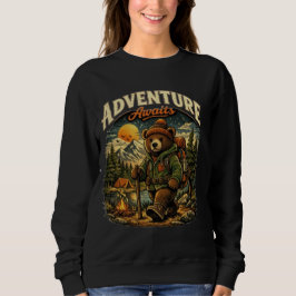 T-ShirtAdventure Awaits Vintage Bear Hiking Hoodie スウェットシャツ