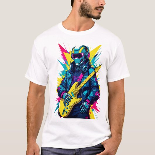 T-ShirtCyberpunk Robot Guitarist Synthwave Art Tee Tシャツ (正面)