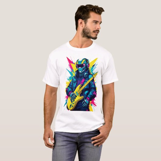T-ShirtCyberpunk Robot Guitarist Synthwave Art Tee Tシャツ (正面フル)