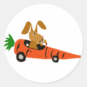 TA-にんじん車の漫画を運転するおもしろいなバニーウサギ ラウンドシール