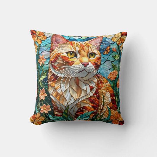 Tabby  art stained glass cat colorful modern style クッション (正面)
