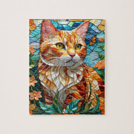 Tabby art stained glass cat colorful modern style ジグソーパズル