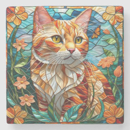 Tabby art stained glass cat colorful modern style ストーンコースター